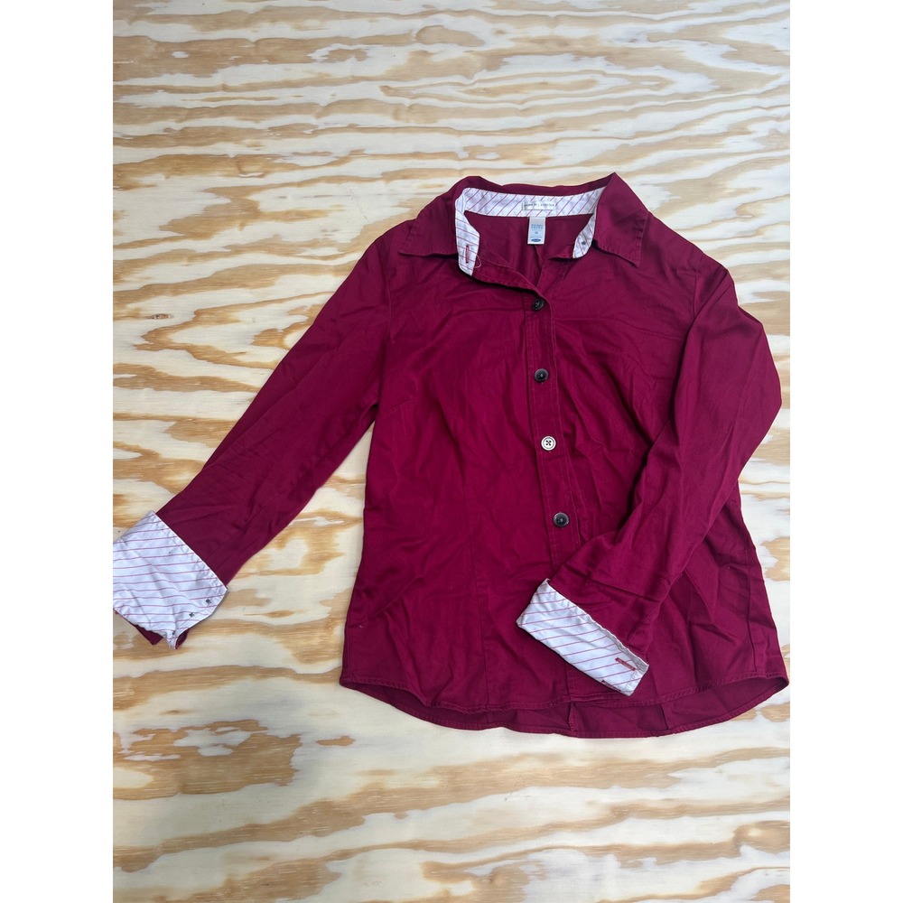 Old Navy Perfect Fit Stretch Button Down Shirt Burgundy Maroon Long Sleeve Med